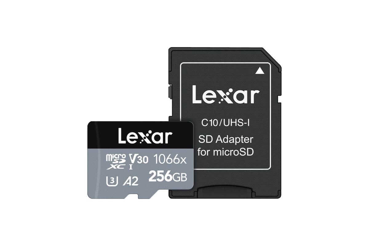 Lexar Professional 1066x 256 GB microSDXC card and adapter