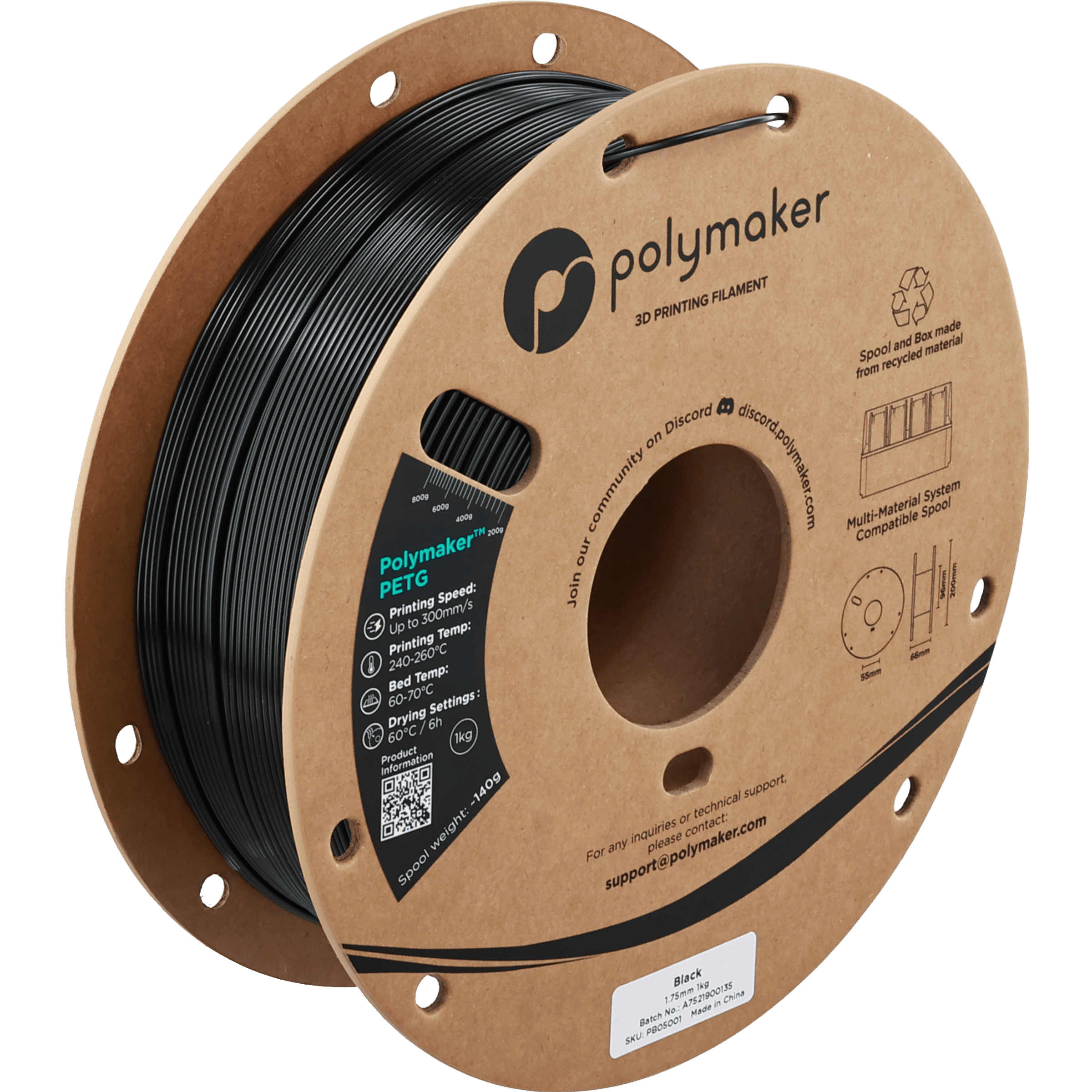 Polymaker PETG black filament spool