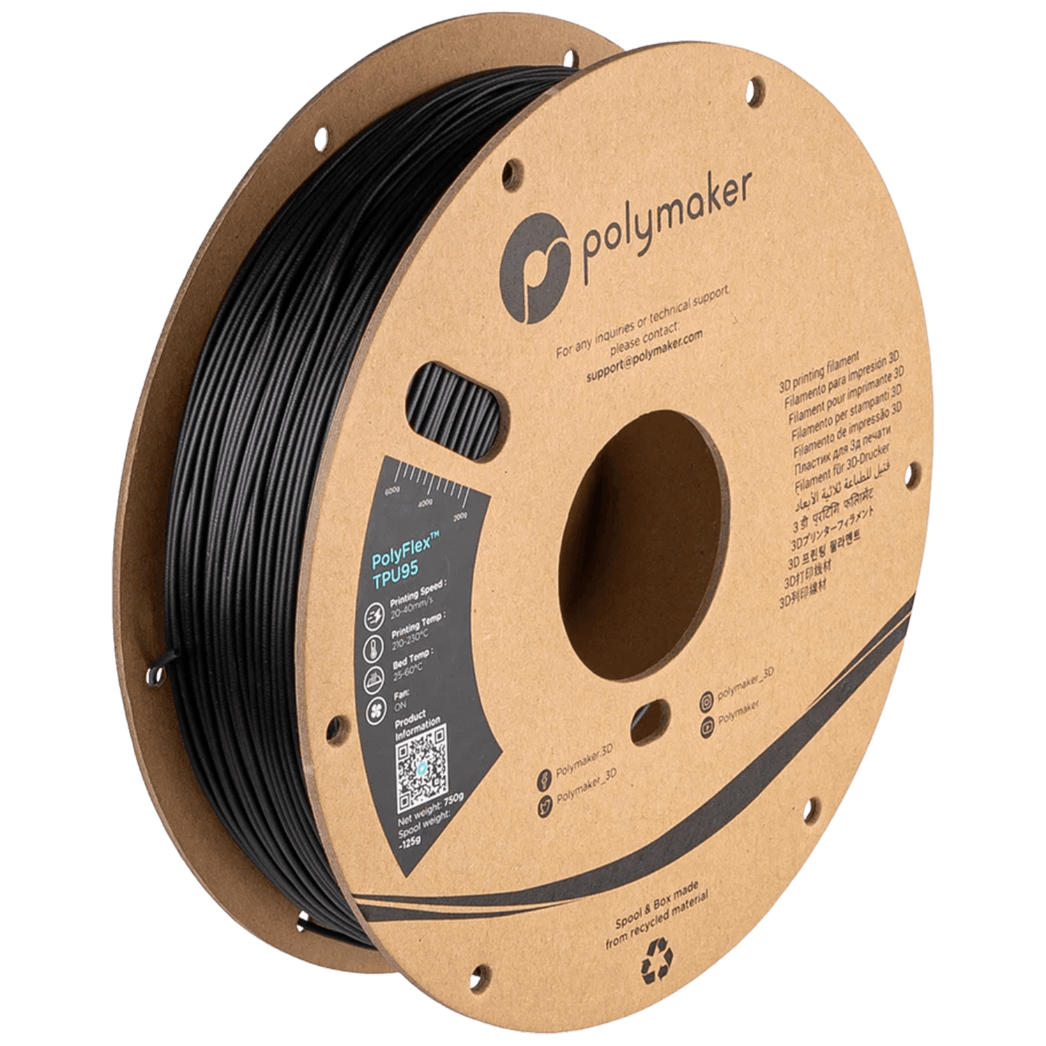 PolyFlex TPU95 black filament spool